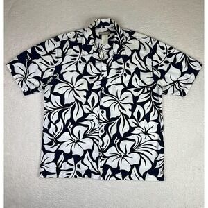 Quiksilver Shirt Mens Large Blue Floral Short‎ Sleeve Button Up Hawaiian VTG Y2K
